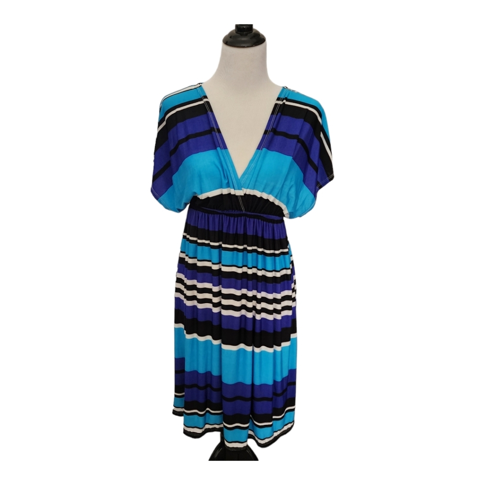 Sunkissed Couture XL Black and Blue Striped Swimsuit Cover up Dress